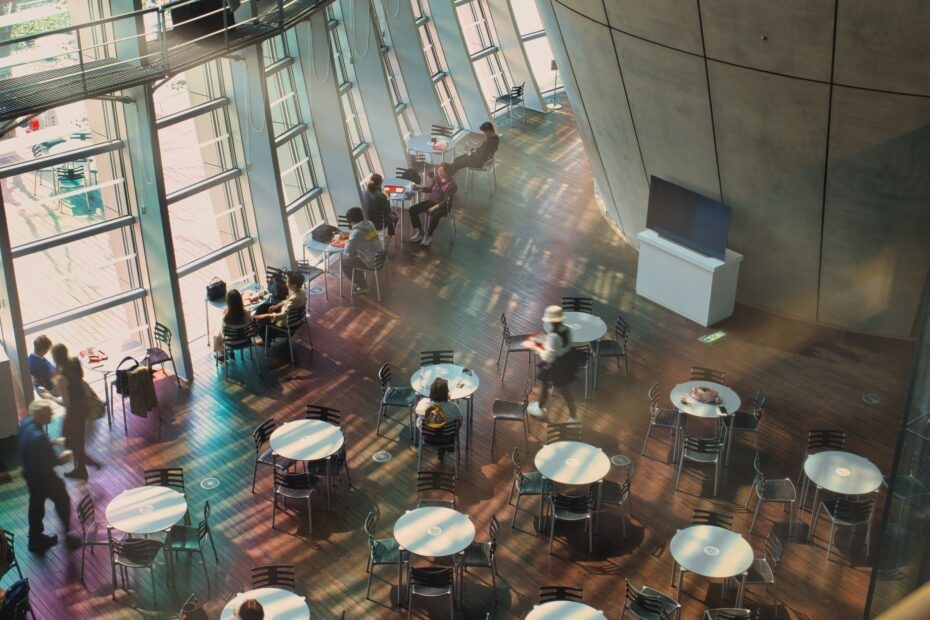 contemporary indoor cafe with natural light
